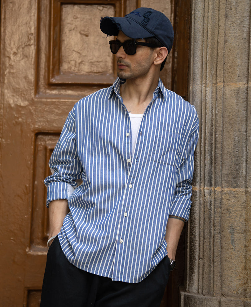 Blue Stripe Shirt With Contrast Back 100% Cotton
