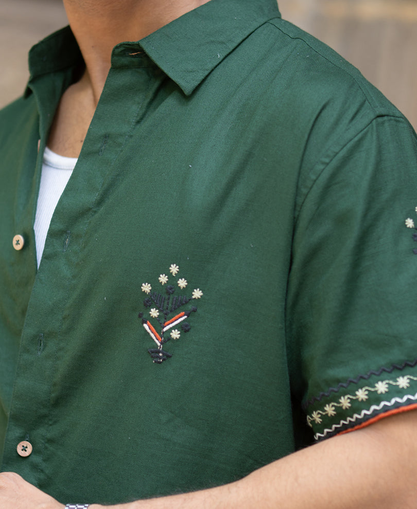 Dark Olive Embroidered Shirt.