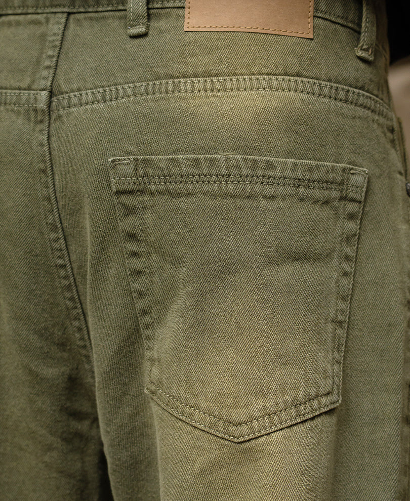 Olive Washed Baggy Jeans