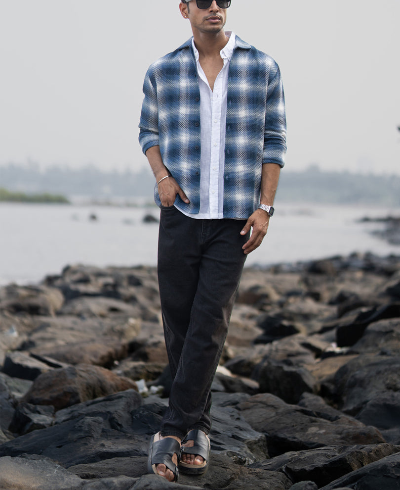 Blue Structured Checks Overshirt.