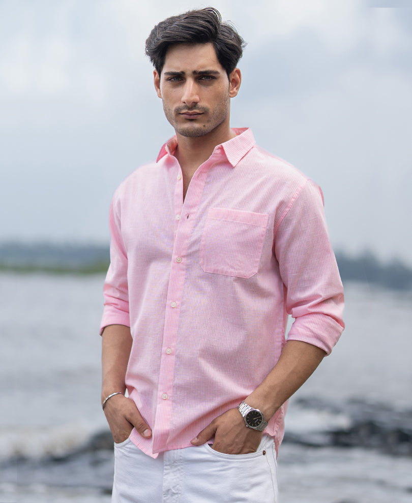 Pink Light Weight Cotton Stripe Shirt.