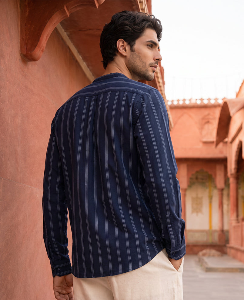 Navy Striped Kurta Shirt