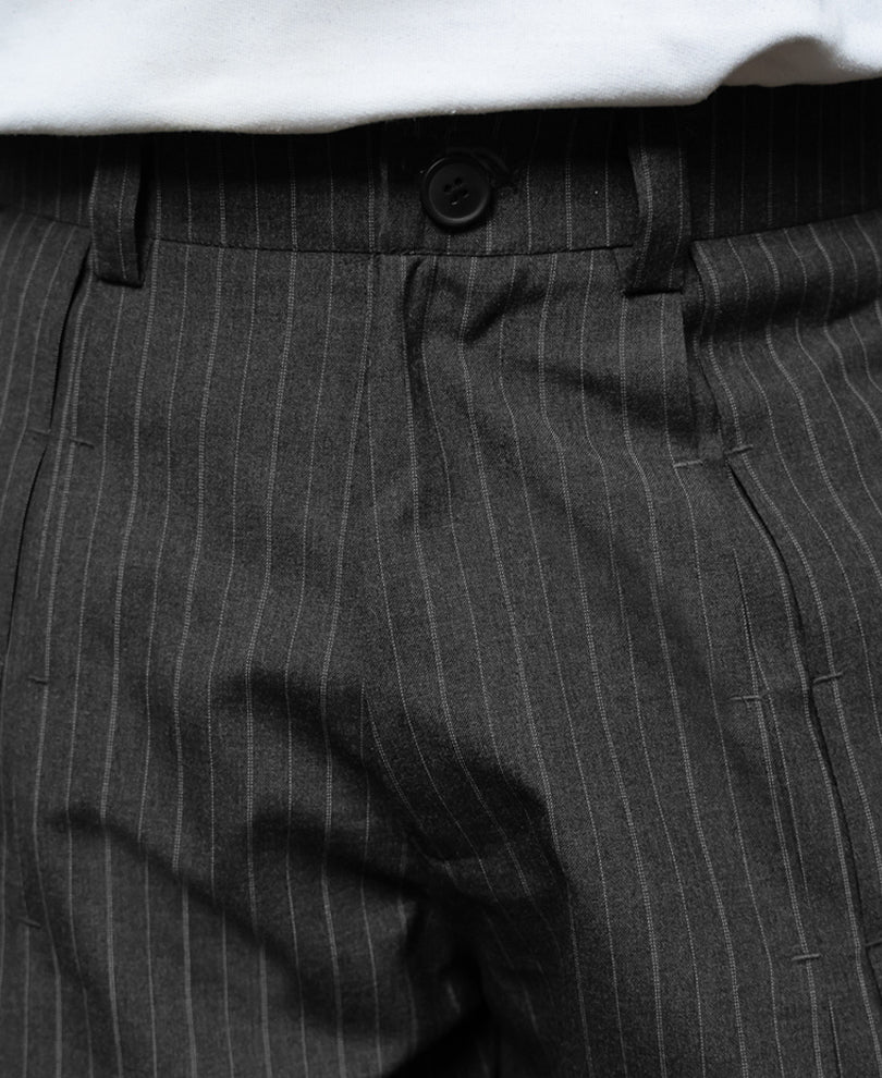 Grey Striped Pleated Korean Pants