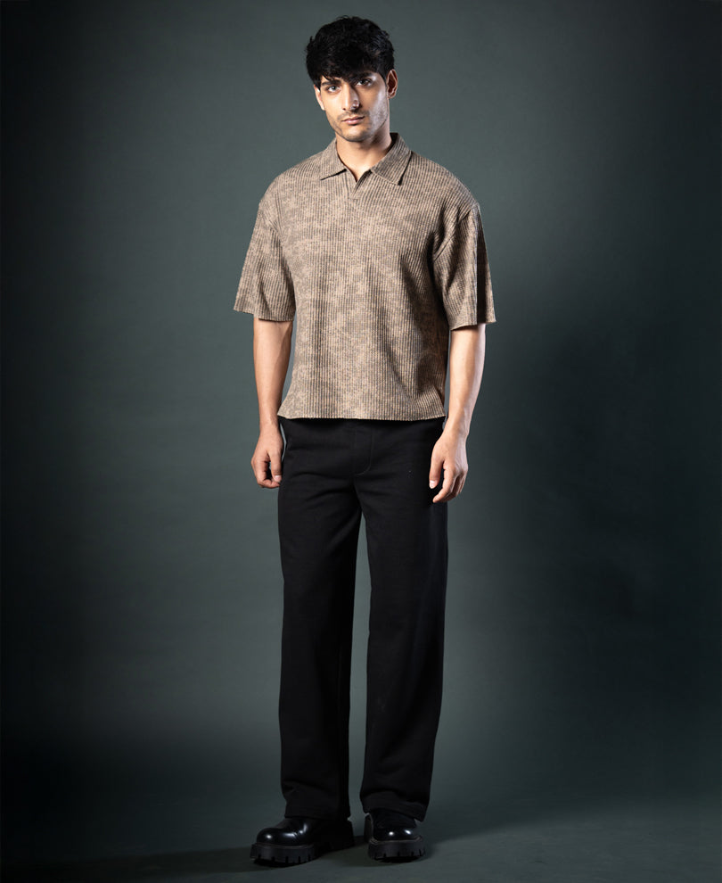 Dark Beige Printed Boxy T-Shirt.