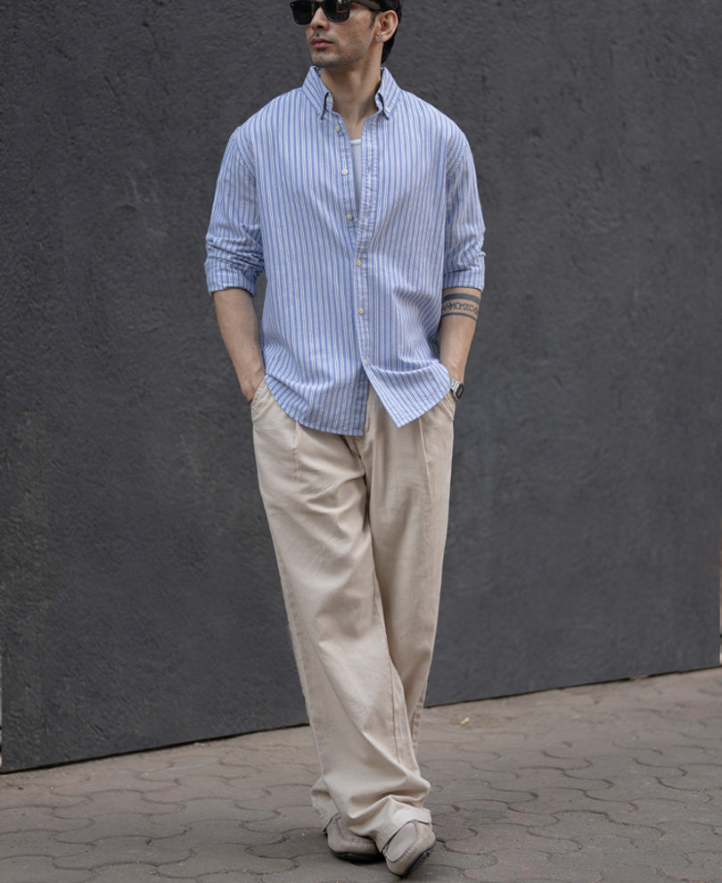 Blue Oxford Stripe Buttondown Shirt.