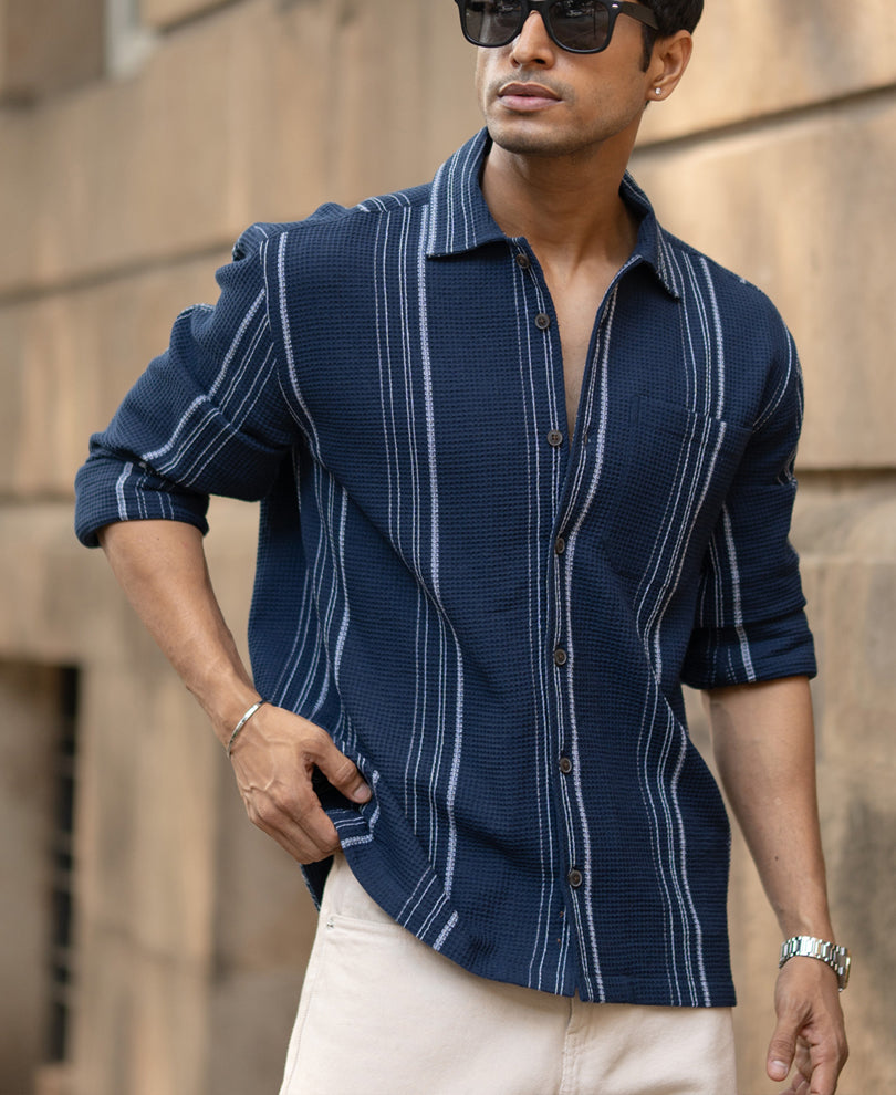 Navy Structured Striped Shirt.