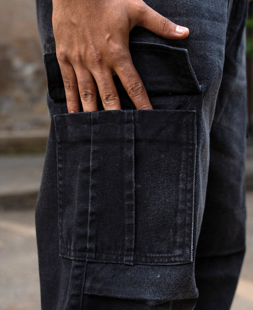 Black Washed Cargo Jeans.