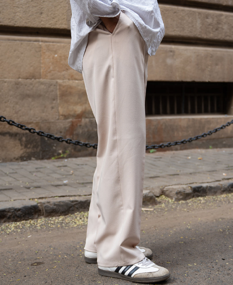 Cream Baggy Fit Korean Pants.