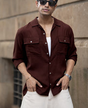 Wine Linen Double Pocket Shirt.