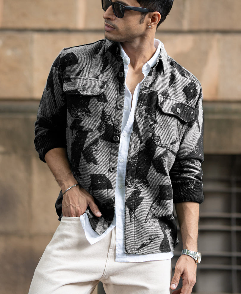Grey Jacquard Overshirt.