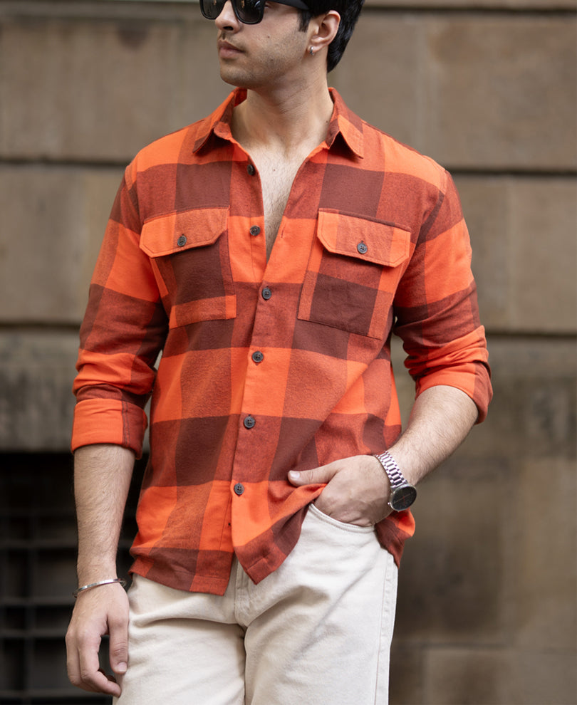 Rust Orange Checks Shirt.