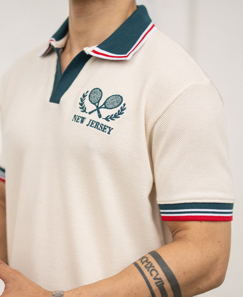 Off White Knit Embroidered T-Shirt