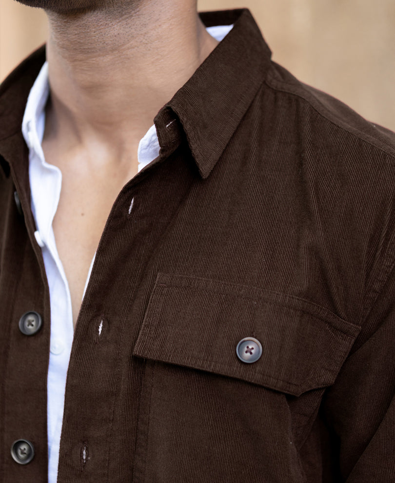 Brown Corduroy Shirt With Pockets.