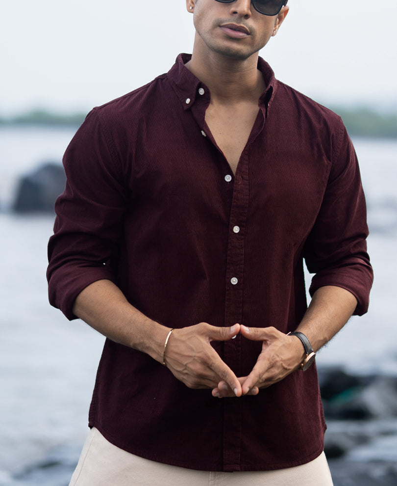 Wine Corduroy Buttondown Shirt.