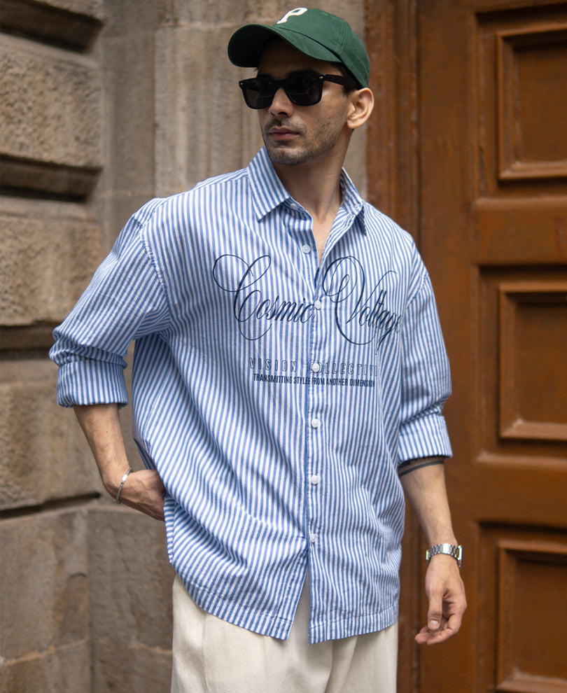Blue Printed Striped Shirt