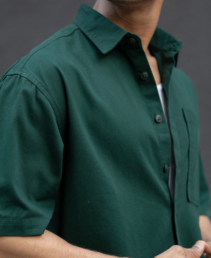 Dark Teal Embroidered Structured Shirt.