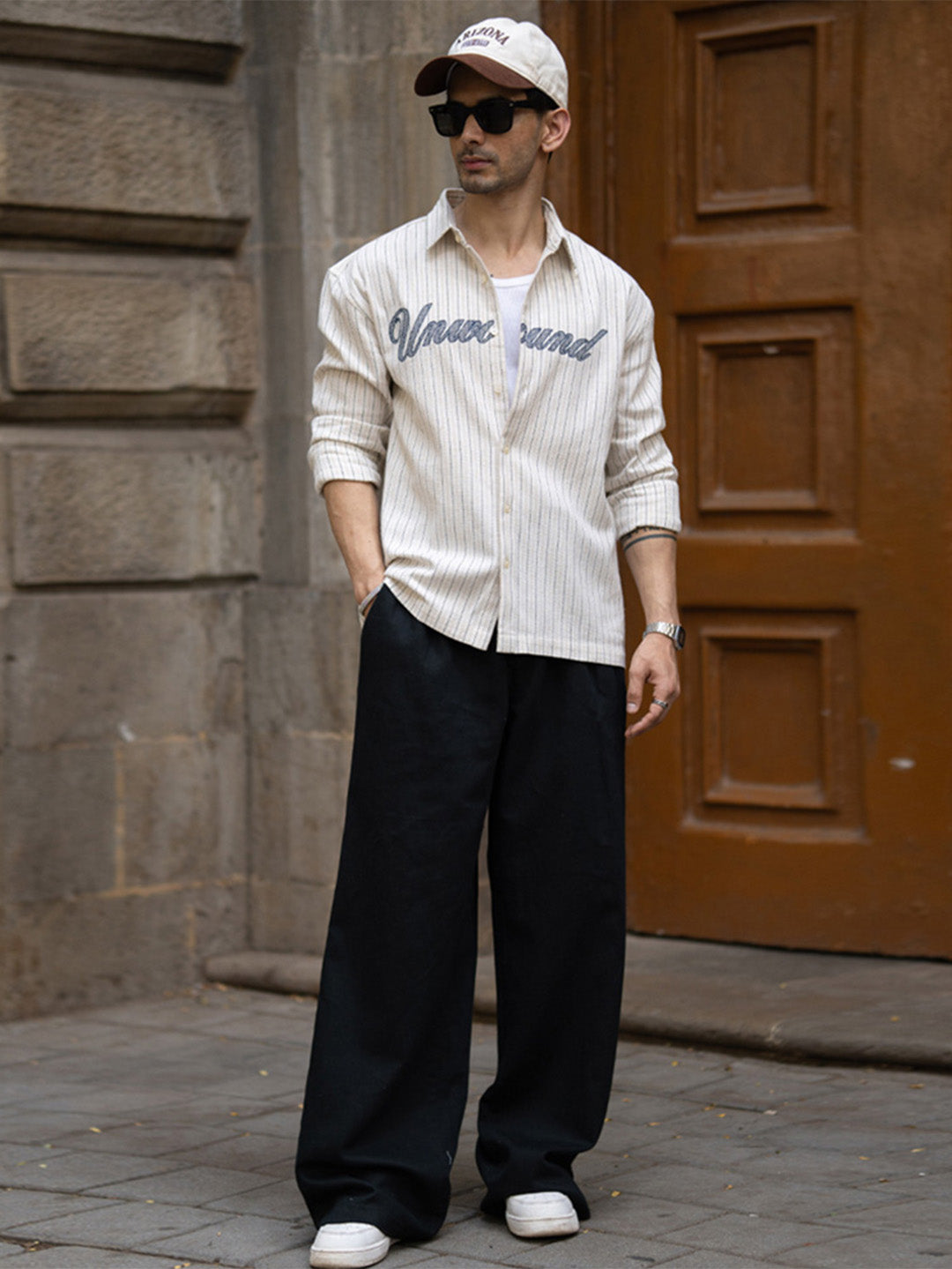Natural Striped Embroidered Shirt