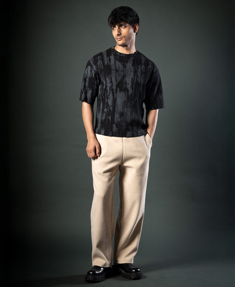 Black Printed Structure Stripe T-Shirt.