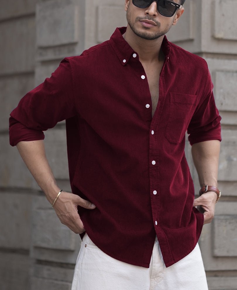 Wine Cotton Corduroy Shirt