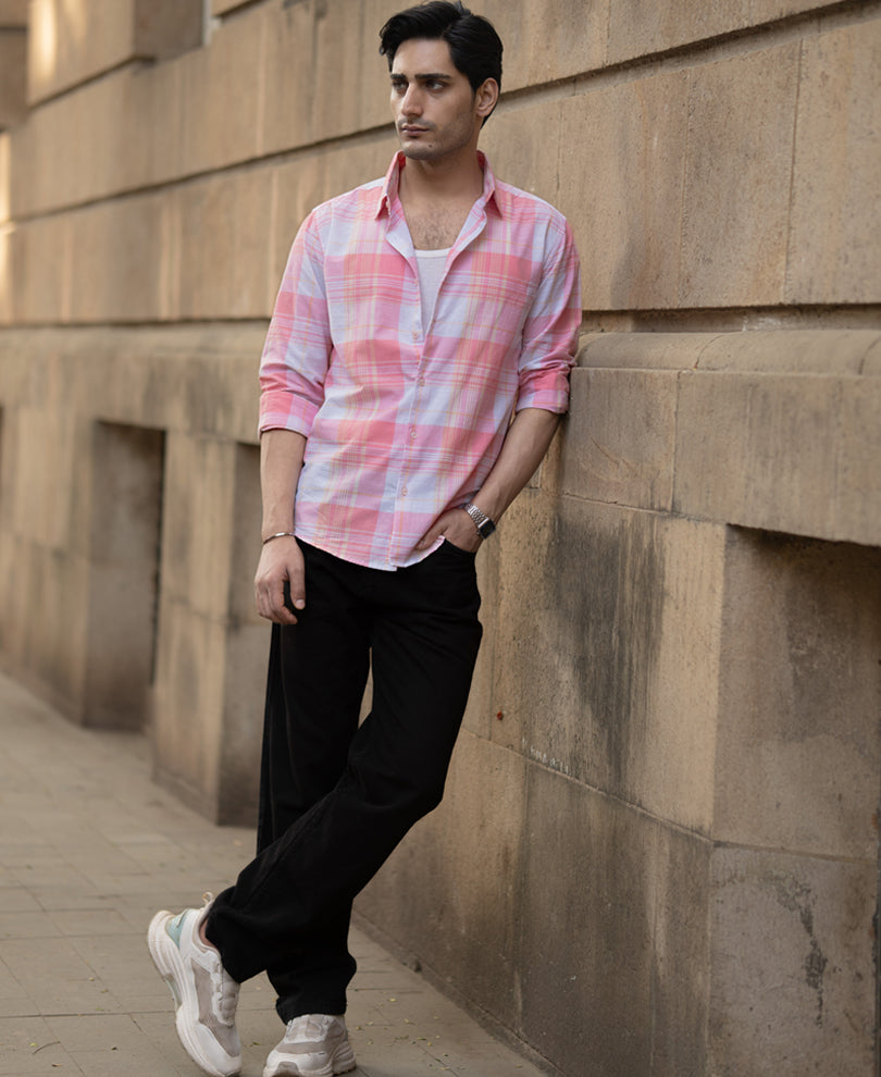 Peach Lightweight Summer Checks Shirt.