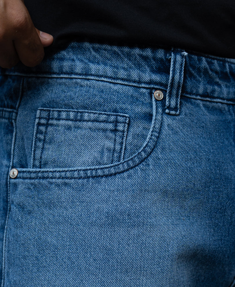 Mid Blue Washed Panel Jeans