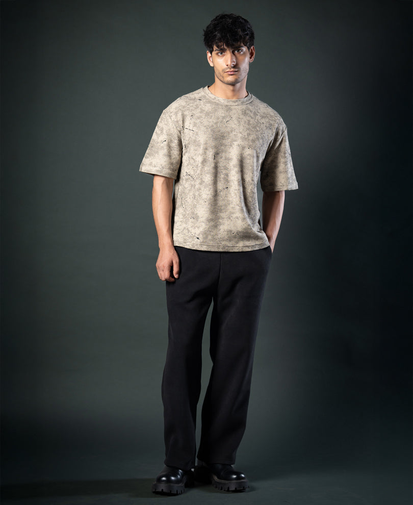 Dark Beige Tie Dye Print T-Shirt.