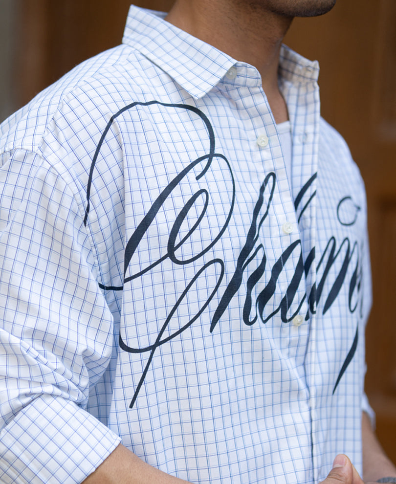 White Micro Checks Printed Shirt