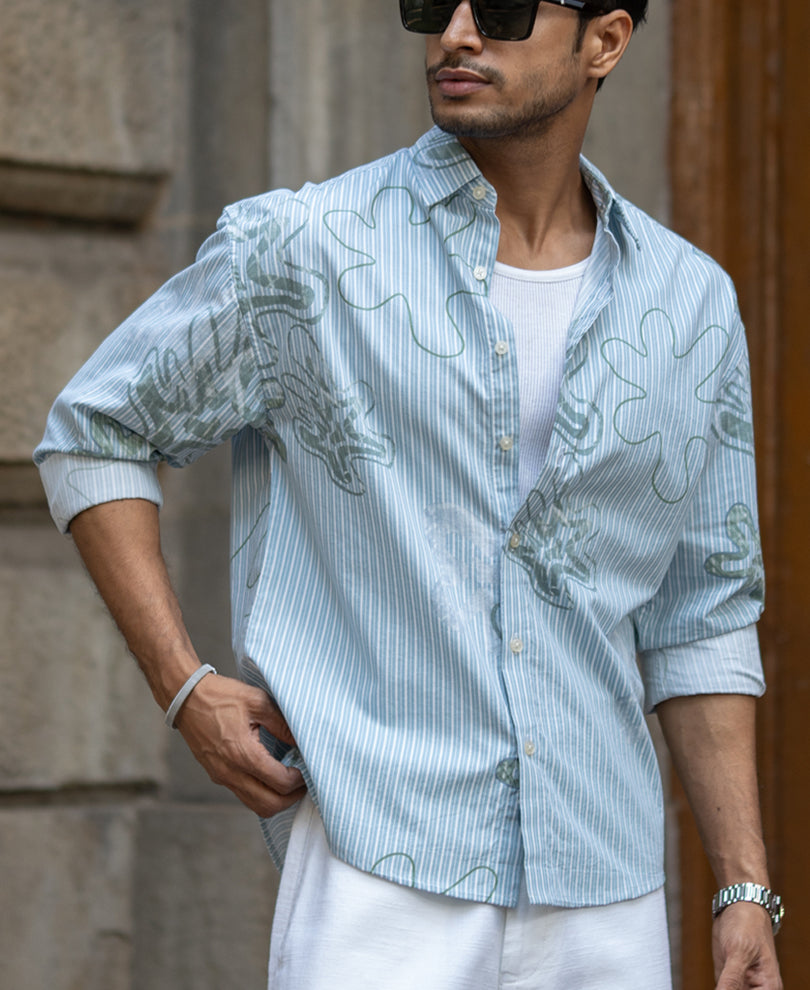 Blue Stripe Abstract Print Shirt.