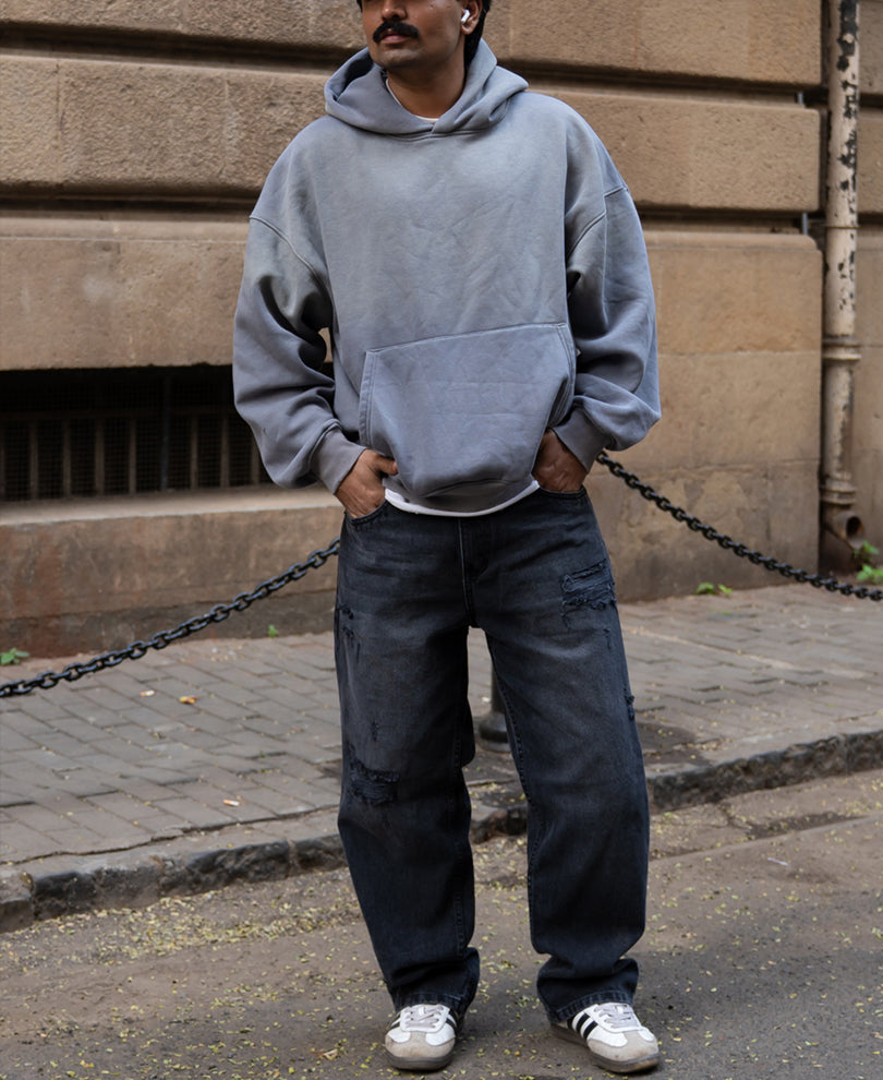 Charcoal Distressed Baggy Jeans.