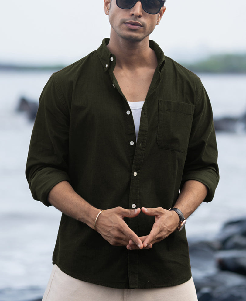 Dark Olive Corduroy Buttondown Shirt.