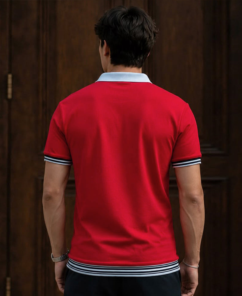 Red Structure Knit Polo T-Shirt