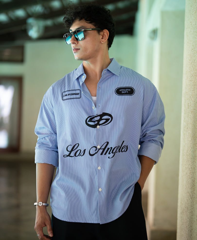 Blue Printed Pin Stripe Shirt