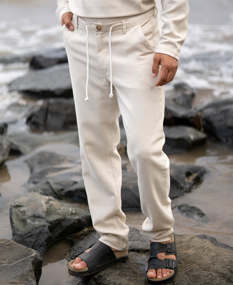 Cream Structured Cotton Trouser.