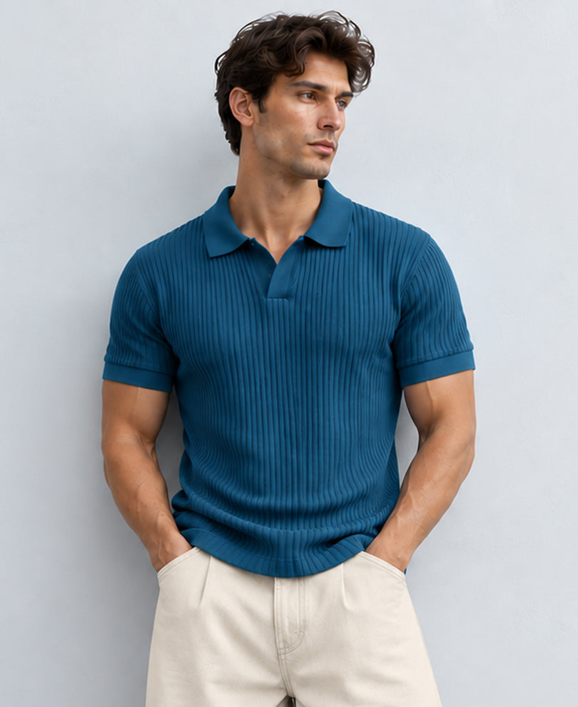 Royal Blue Self Stripe T-Shirt