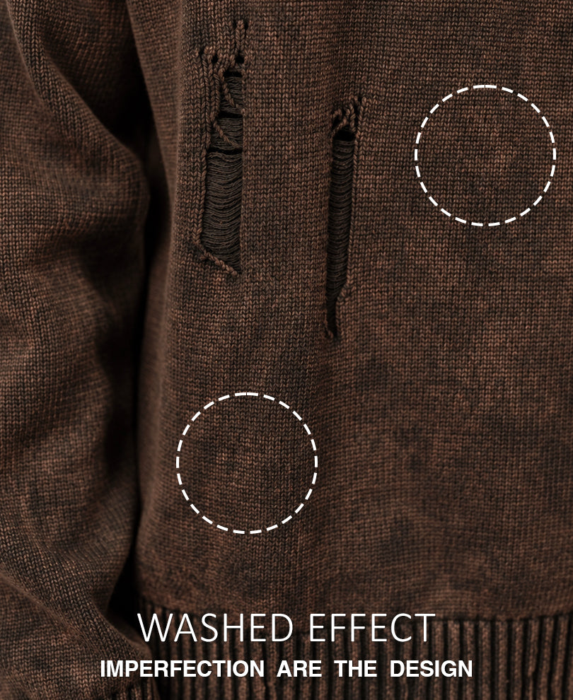 Brown Distressed Cotton T-Shirt