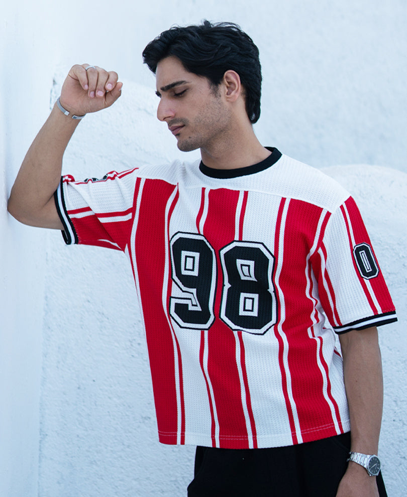 Red Printed Stripe Graphic T-Shirt.