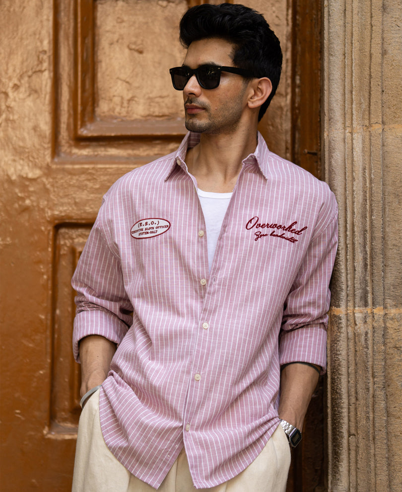 Light Pink Embroidered Stripe Shirt 100% Cotton