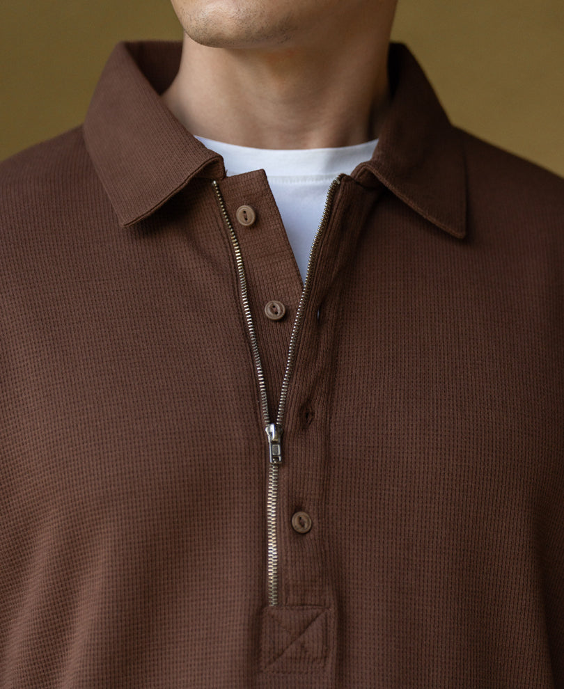Brown Structure Zipper T-Shirt