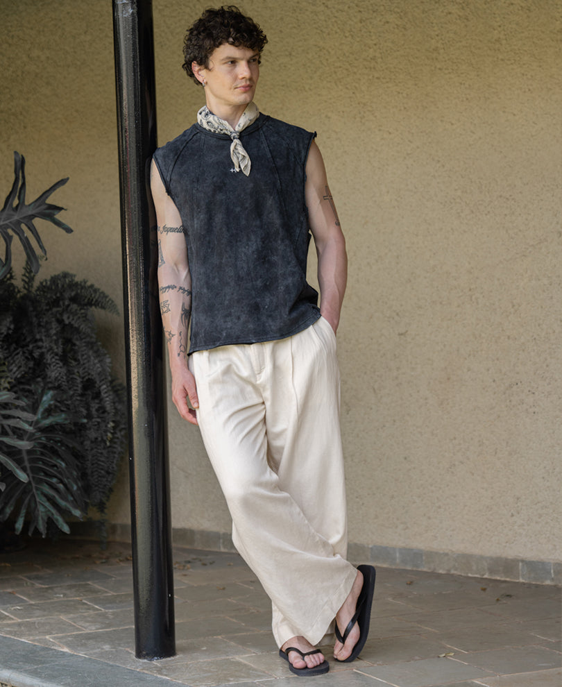 Black Distressed Paneled Vest 100% Cotton
