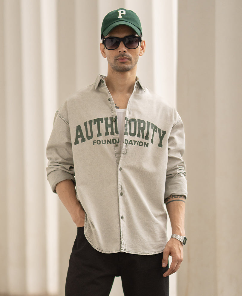 Light Green Washed Printed Shirt 100% Cotton