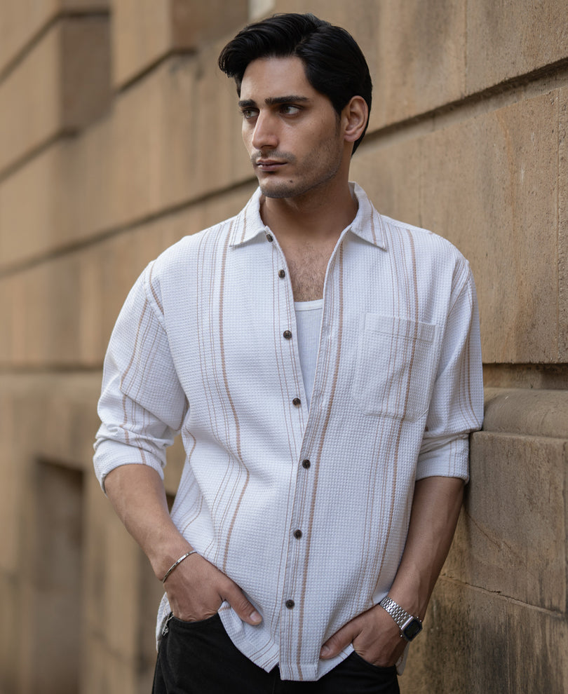 White Structured Striped Shirt.