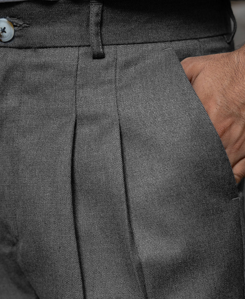Grey Pleated Baggy Trousers
