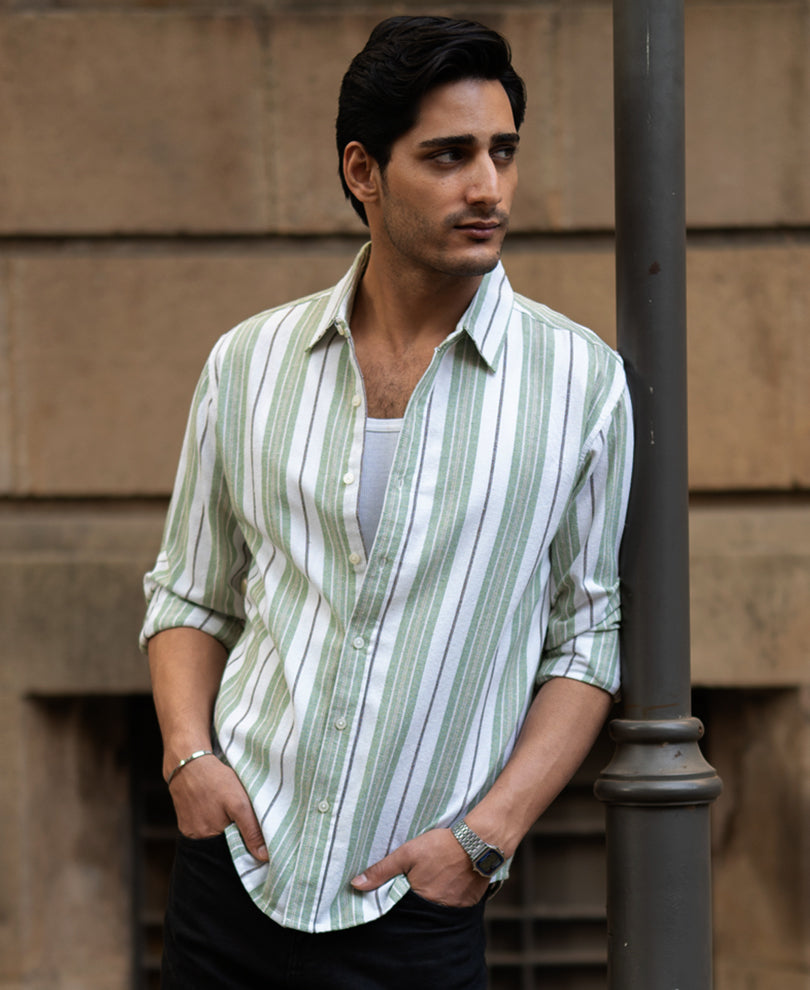 Green Strucured Stripe Shirt.