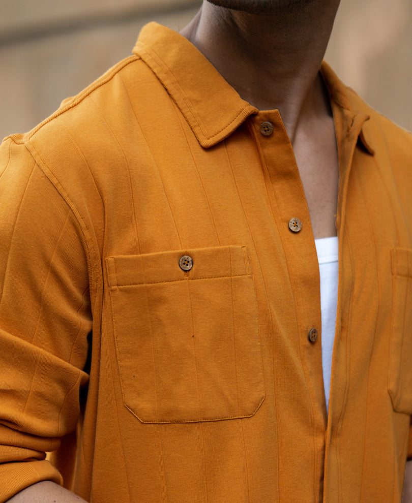 Mustard Structure Knit Shirt.