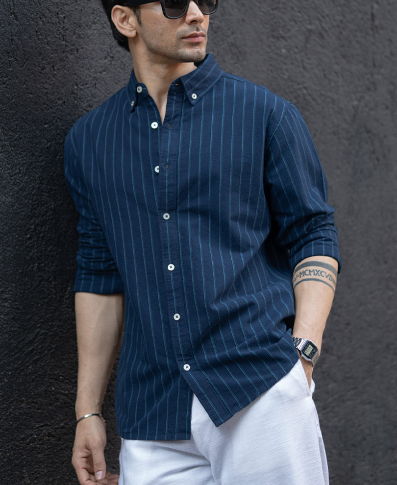 Navy Oxford Stripe Shirt.