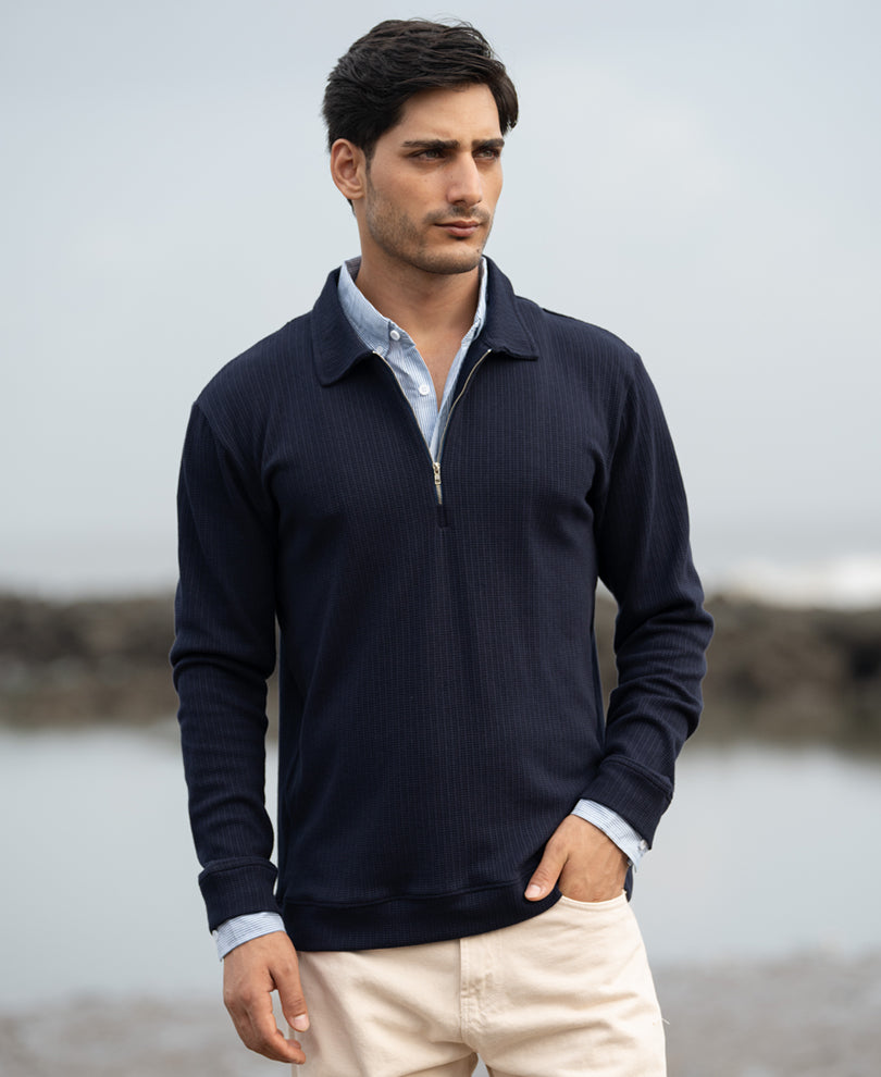 Navy Contrast Collar Polo T-Shirt.