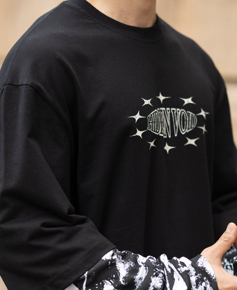 Black Double Sleeve Printed T-Shirt