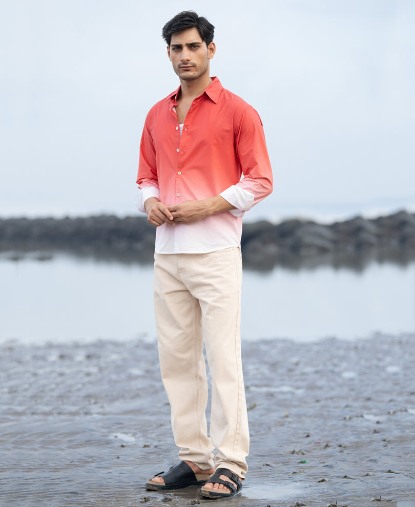 Coral Red Ombre Print Shirt.