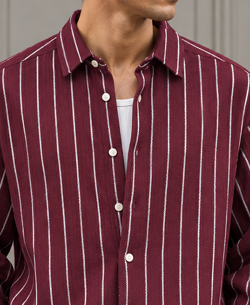 Wine Structured Stripe Overshirt