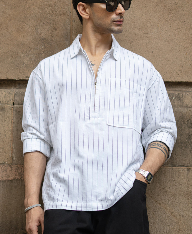 White Stripe Lightweight Kurta Shirt.